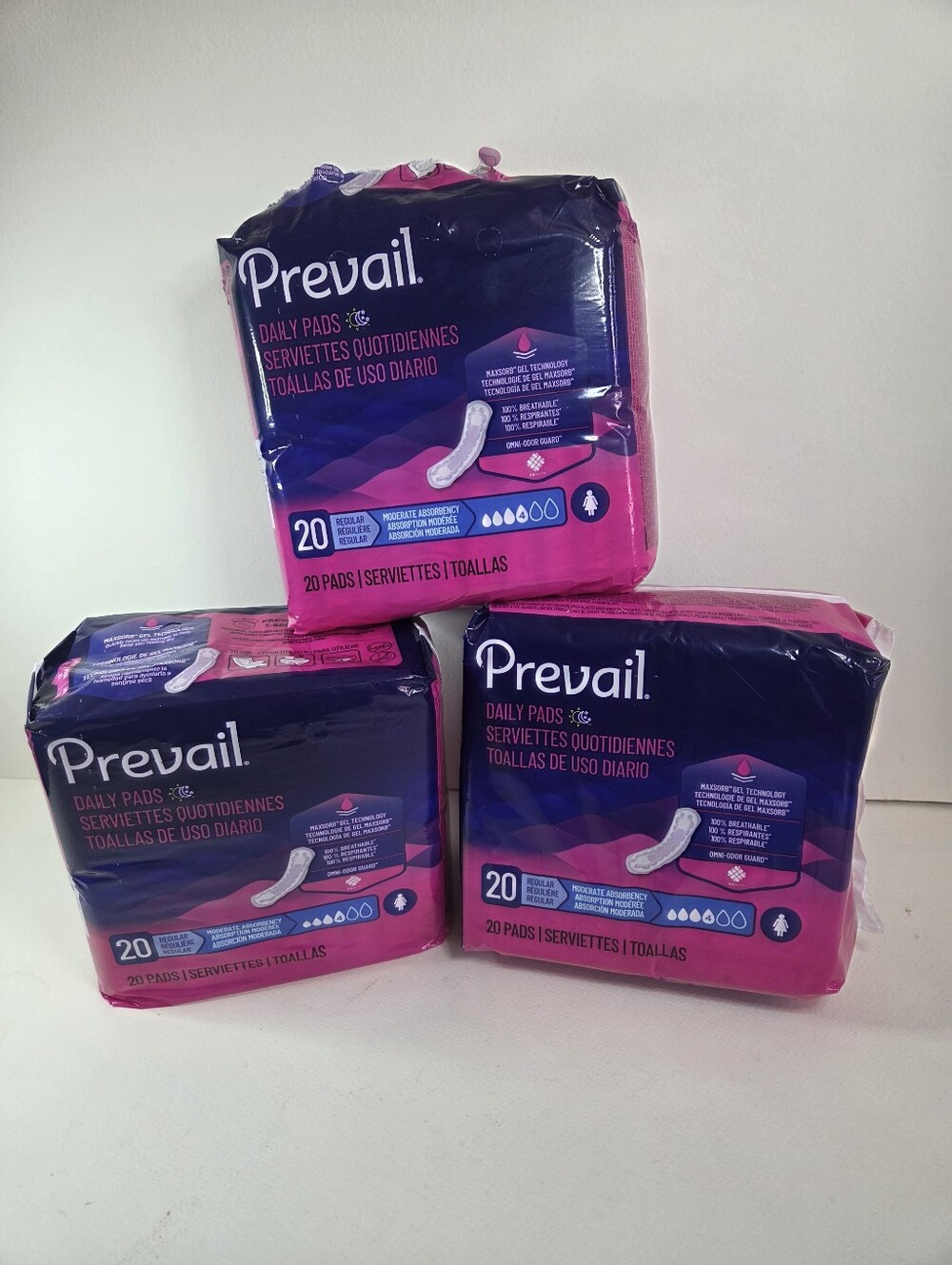 Prevail Daily Pads Size 4 Regular Moderate Absorbency. 60 Daily Pads for Woman.